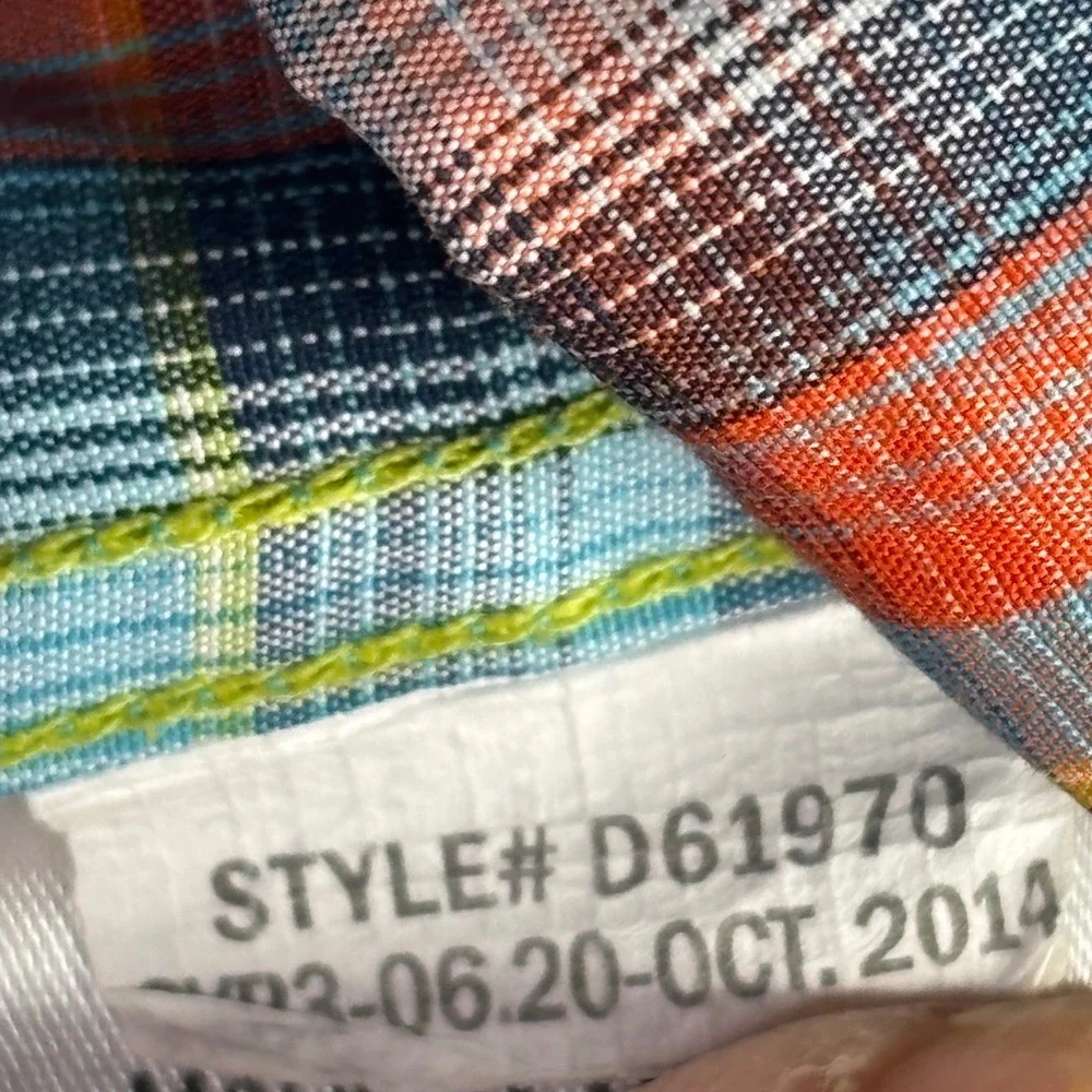 Marmot Button Up Shirt Men Medium Blue Orange Plaid Short Sleeve Hiking D61970